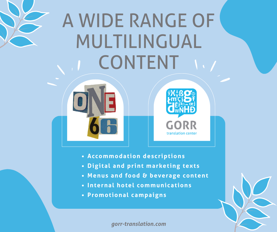 A list of GORR's multilingual content services that we have carried out for One66 Hotel Ljubljana.