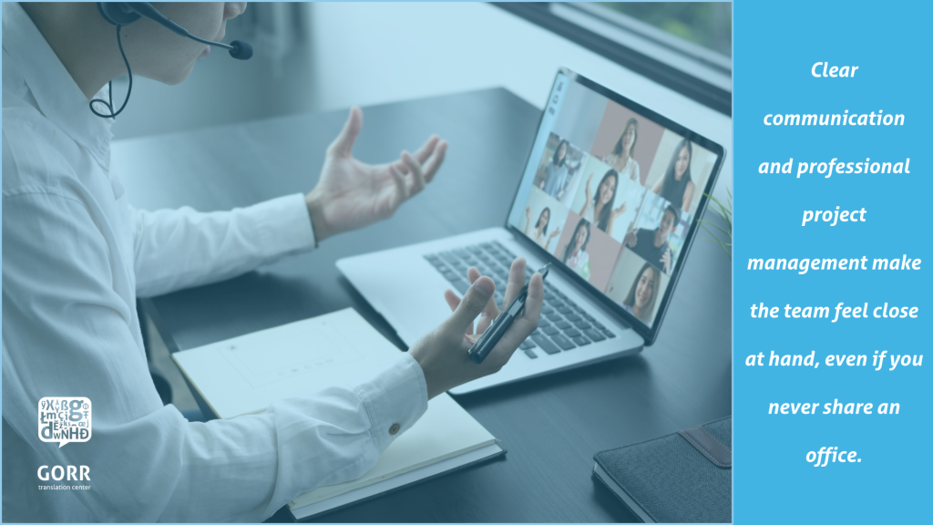 A remote interpreter translating for an online event with clients. 