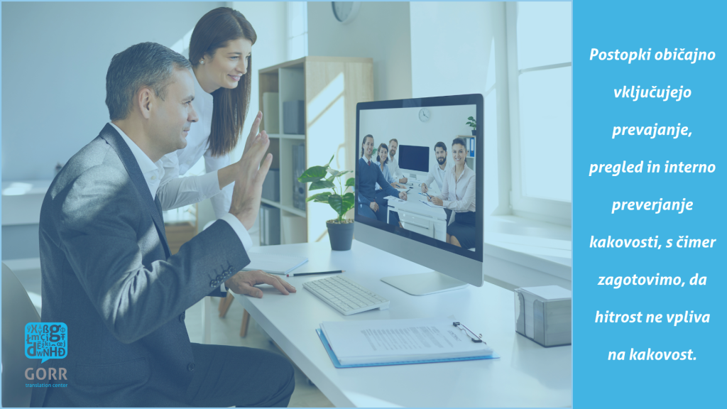 Spletno srečanje ekipe GORR o jezikovnih storitvah, vključno s prevajanjem, lektoriranjem in brezplačno kontrolo kakovosti.