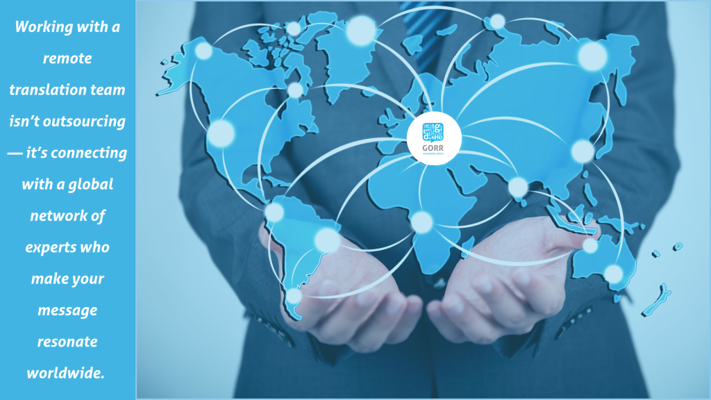 A map pf the world showing how GORR can connect people and businesses globally through their top-quality professional language services.